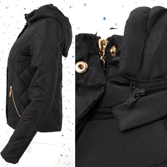 Removable Hood Quilted Padding Jacket Black - Picture 5 of 9